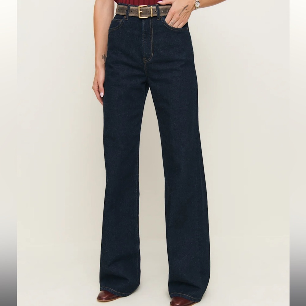 Reformation Dark Indigo High-Rise Wide Leg Jeans
